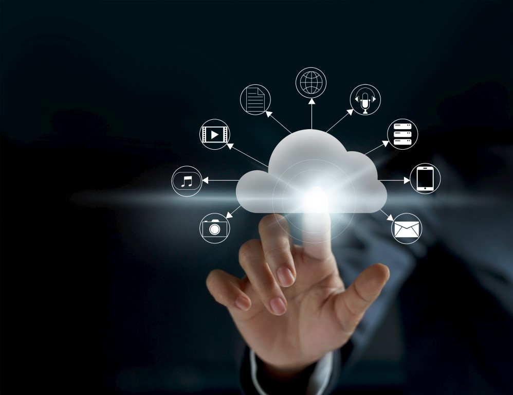 Cloud computing, futuristic display technology connectivity conc